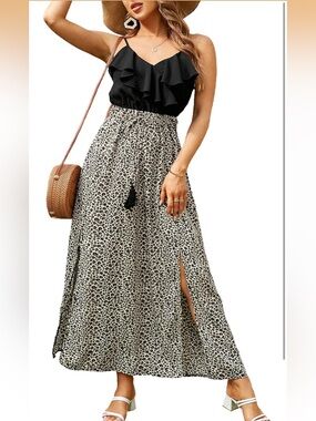 Black Top Leopard Print Maxi Dress